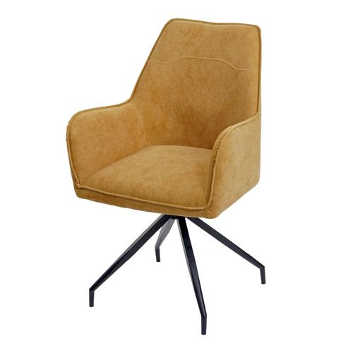 Chaise De Salle À Manger Hwc-K15, Rembourrée Chaise Avec Accoudoirs, Tissu/Textile Métal   Jaune