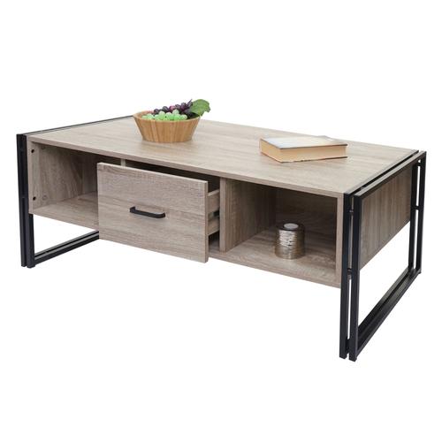 Table Basse Hwc-A27b, Table D'appoint, Structure 3d, 45x150x60cm Fsc-Certifié, Métal   Aspect Chêne