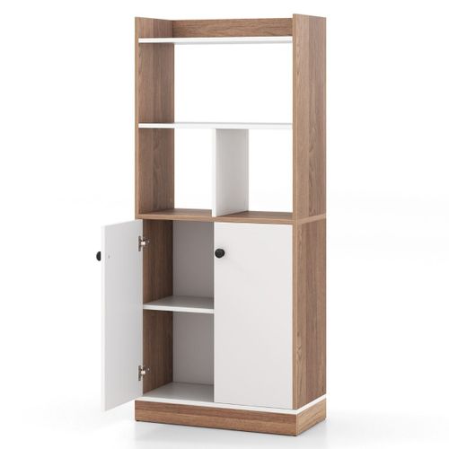 Bibliothèque Armoire Double Portes Meuble Organisateur Rangement Étagère Placard Compartiments Cubes Ouverts Vitrine Moderne