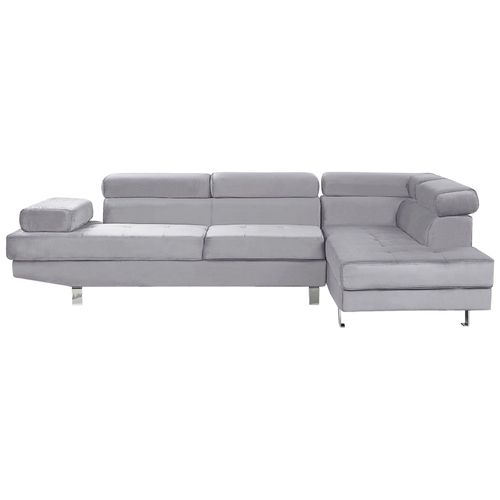 Canapé Angle À Gauche 5 Places En Velours Gris Norrea