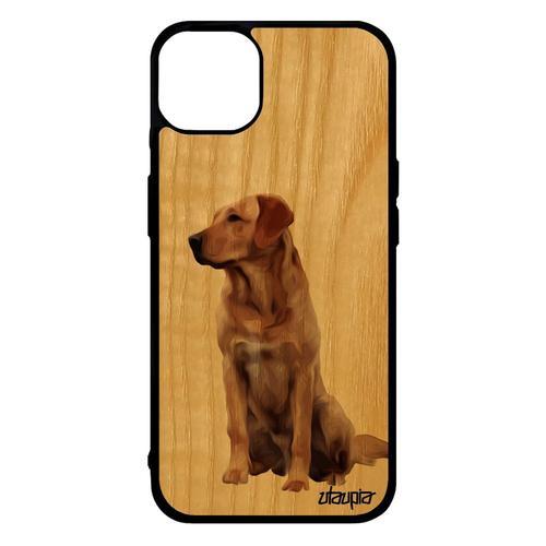 Coque Iphone 14+ Plus Bois Silicone Chien Originale Design Beige Animal Golden Retriever Etui Labrador Jolie Original Case De