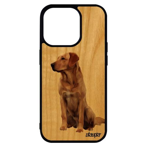 Coque Chien Iphone 14 Pro Max Bois Silicone Case Housse Animal Design Golden Retriever Originale Labrador Jolie Rigide Beige