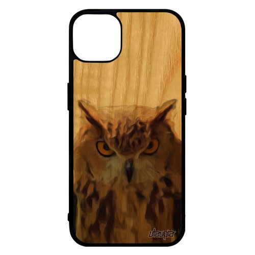 Coque Silicone Iphone 14 En Bois Hibou Housse Animaux Marron Originale Oiseau Jolie Animal Etui Rigide Tpu Design Telephone