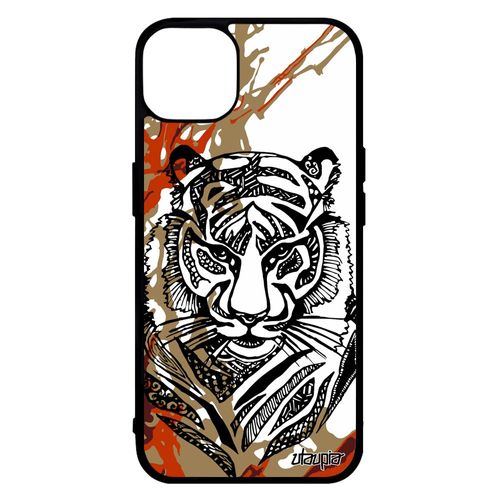 Coque Iphone 14 Silicone Tigre Peinture Afrique Telephone Original Tribal Arbre Predateur Marron Solide Ethnique Bengal Dessin