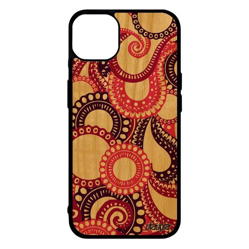 Coque Motif Cachemire Iphone 14+ Plus En Bois Silicone 4g Multicolore Original Design Case Fantaisie Rose Solide Indien De