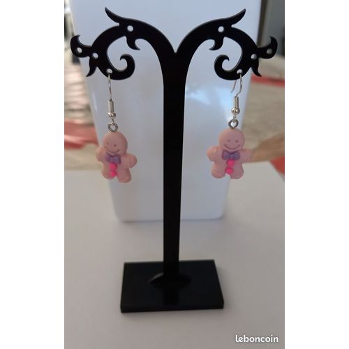 Boucles D'oreilles Ginger Bread Rose Bonhomme Pain D'epices