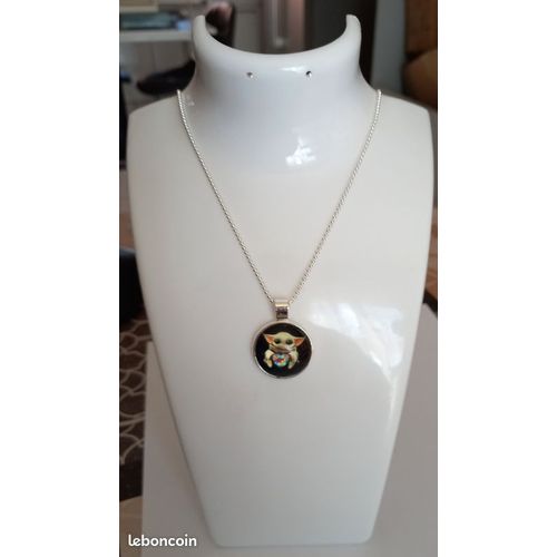 Collier Cabochon Bebe Yoda Argenté