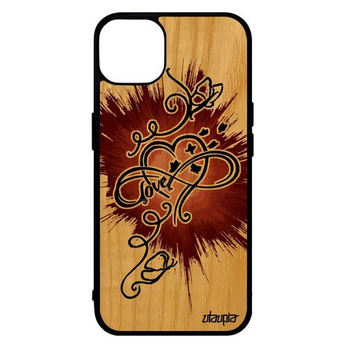 Coque Iphone 14 Bois Silicone Infini Love Original Housse Souple Dessin Sans Fin De Protection Peinture Telephone Amour Marron