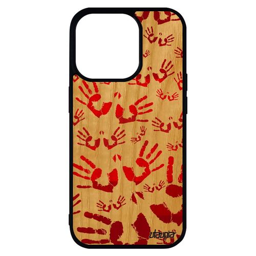 Coque Pour Iphone 14 Pro Max Bois Silicone Empreinte Main Etui Petites Imprimé Rouge Garçon Trace De Peinture Original Enfant