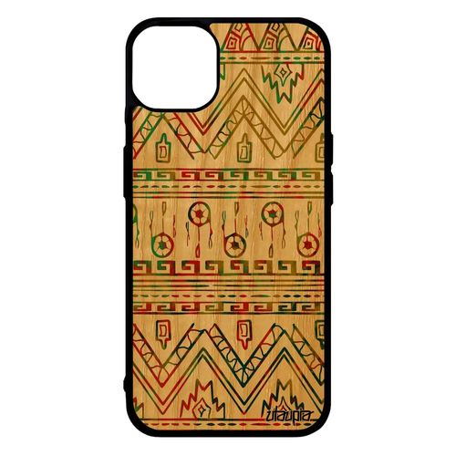 Coque Pour Iphone 14+ Plus Bois Silicone Motif Azteque Housse Vert Art Original Tribal Coloré Texture Smartphone Artisanal De