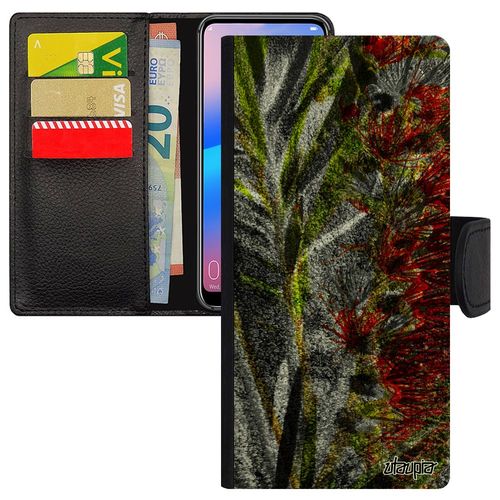 Coque À Rabat Iphone 14 Pro Max Portefeuille Porte Cartes Fleurs Etui Case Texture Mobile Fond Design Cover Vert Original De