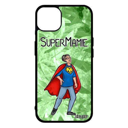 Coque Pour Iphone 14+ Plus Silicone Super Mamie 4g Housse Vert Comique Naissance Fille Etui Mamy Humour Texte Comics Original