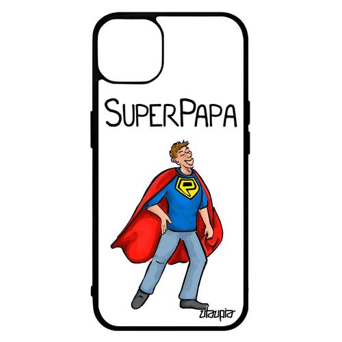 Coque Silicone Pour Iphone 14 Super Papa Original Noir Dessin Heros Comique Humour Antichoc Père Texte Comics Mobile Blanc De