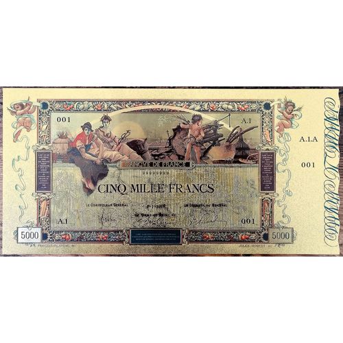 Billet 5000 Francs Flameng 1918 Réplique Polymère Gold Or