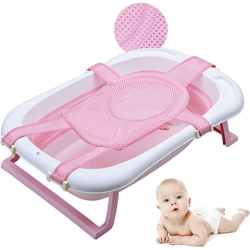 Hamac De Bain Pour Bébé,Tapis De Bain Pour Bébé,Anti-Dérapant Réglable,Coussin De Baignoire En Tissu À Double Maille Tout-Petits(Rose)