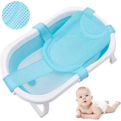 Hamac De Bain Pour Bébé,Tapis De Bain Pour Bébé,Anti-Dérapant Réglable,Coussin De Baignoire En Tissu À Double Maille Tout-Petits(Bleu)