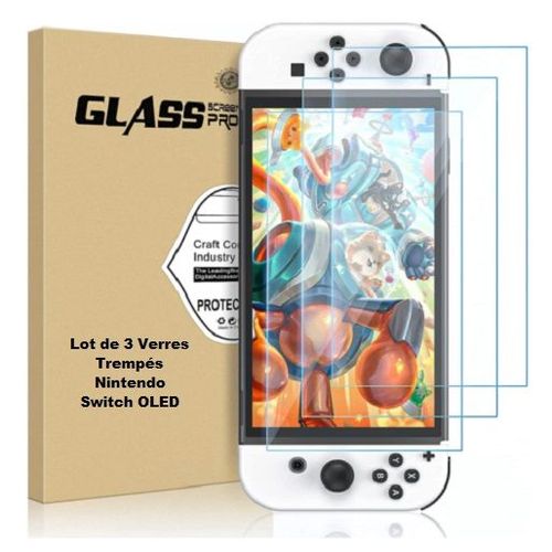 Lot De 3 Verres Trempés Nintendo Switch Oled + Sont Kit De Nettoyage, Dureté 9h
