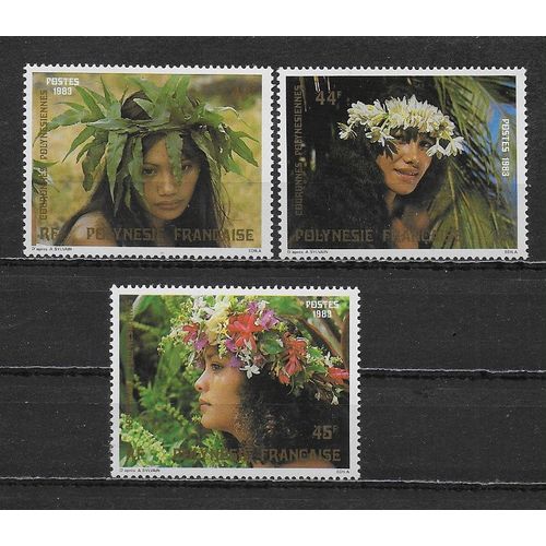 Polynesie Francaise 1983 : Folklore : Vahinés : Couronnes De Fleurs Polynésiennes : Série Entière De 3 Timbres À 130 F. Neufs **