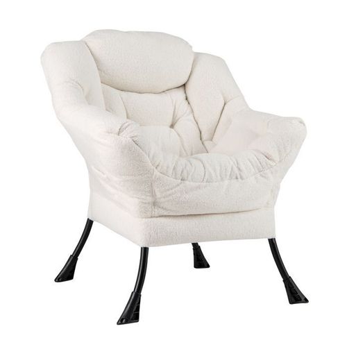 Fauteuil Relax Costway-Coussin De Tête-Dossier Et Siège Capitonnés-Accoudoirs-Poche De Rangement-Cadre En Métal-Charge 150 Kg-Beige