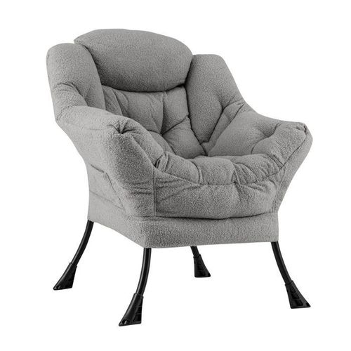 Fauteuil Relax Costway-Coussin De Tête-Dossier Et Siège Capitonnés-Accoudoirs-Poche De Rangement-Cadre En Métal-Charge 150 Kg-Gris