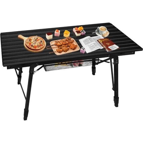 Yuenfong Table De Camping Pliable Avec Cadre En Aluminium,Table De Camping Pliante,Réglable En Hauteur,Bis 30 Kg,90 X 52 Cm (Noir)
