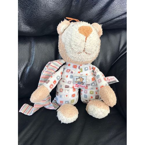 Doudou Peluche Ours Chat Sigikid Marron Et Bleu À Carré De Couleur