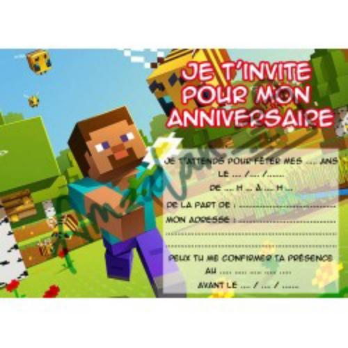 Lot de 6 cartes invitation pour enfants Minecraft v2 + 6