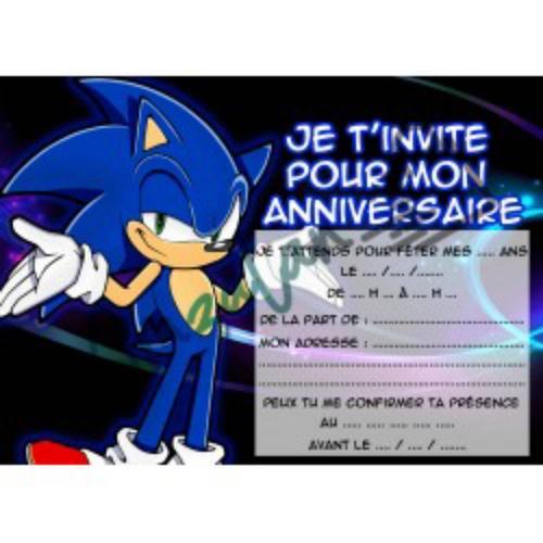 Lot de 6 cartes d'invitations pour enfants anniversaire Sonic + 6  enveloppes