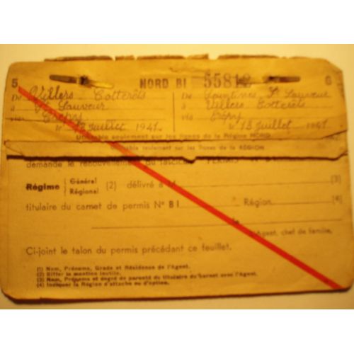Bons De Deplacement En Train De 1941.