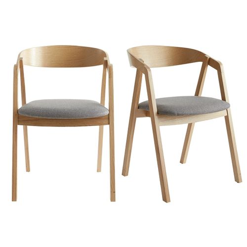 Chaises Scandinaves En Bois Clair Chêne Massif Et Tissu Gris (Lot De 2) Lova