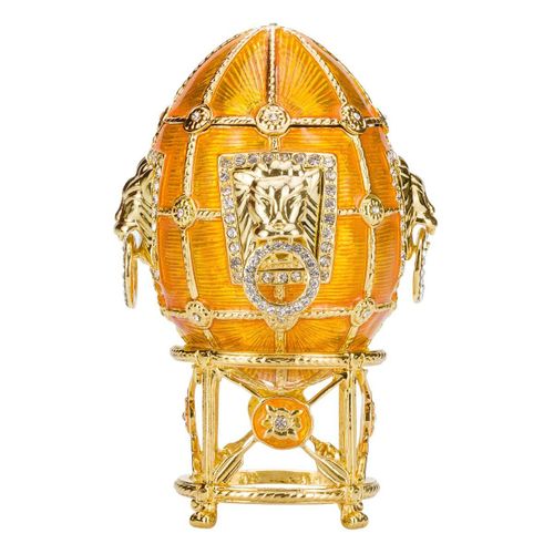 Oeuf à la Fabergé / boîte à bijoux avec des lions 11 cm, jaune