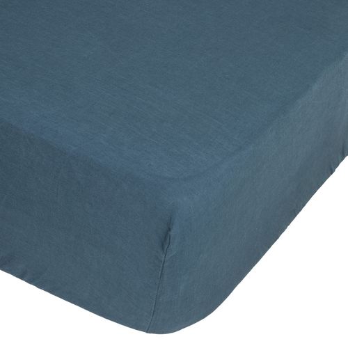 Drap Housse Bonnet 30 Cm 100% Lin 160x200 Cm - Bleu Canard