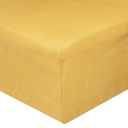 Drap Housse Bonnet 30 Cm 100% Lin 160x200 Cm - Jaune Ocre