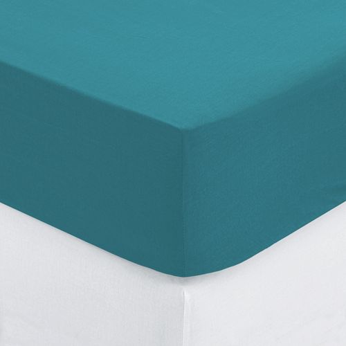Drap Housse 2 Personnes - 100% Coton - 140 X 190 Cm - Bleu Canard