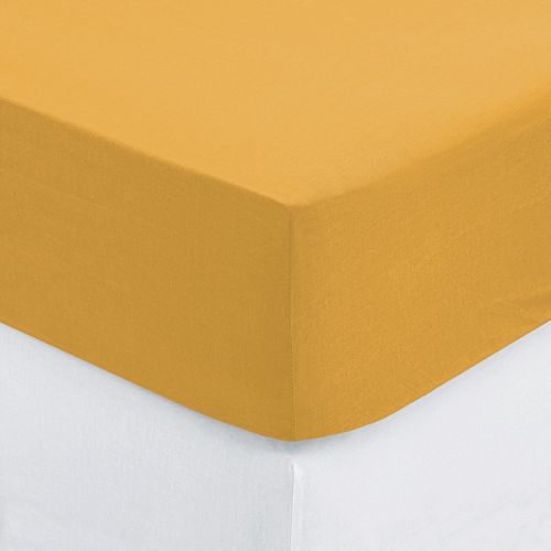 Drap Housse Bonnet 30 Cm 100% Coton Esther 160x200 Cm - Jaune Ocre