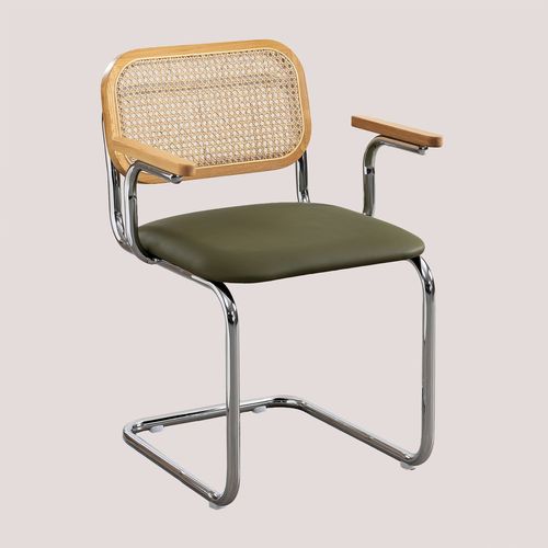 Chaise De Salle À Manger Avec Accoudoirs En Similicuir Tento Vert Militaire Gris Chromé