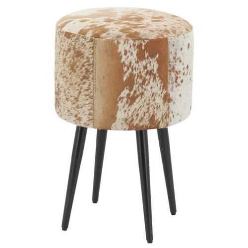 Tabouret Rond En Peau De Vache Avec Pieds En Métal