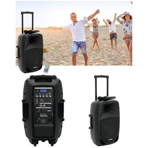 ENCEINTE SONO PRO PORTABLE SUR BATTERIE PARTY KARAOKE BLUETOOTH MOBILE USB MEGABASS + TELECOMMANDE + 2 Micros sans fil