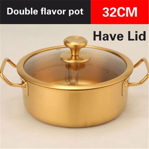 Marmite à soupe universelle pour cuisinière à induction,double marmite commerciale,imitation or et cuivre,marmite chaude en acier inoxydable - Type 32cm Have Lid8 #A