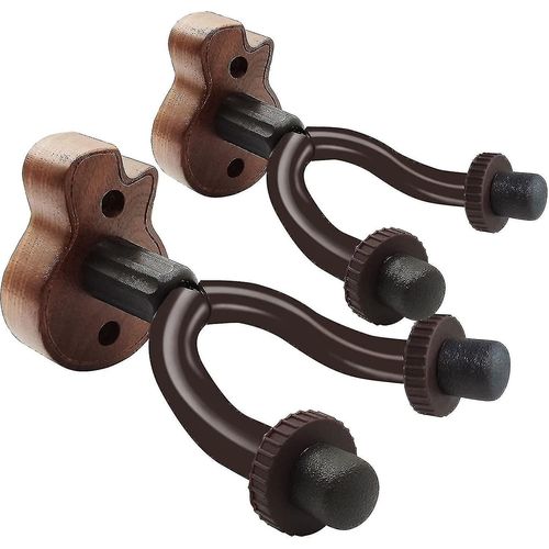 2 Pieces Guitar Wall Mount, Walnut Wood Guitar Hanger Wall Hangers Guitar Holder For Acoustic Electric Classical Bass Guitar Violin Ukulele