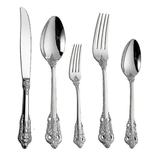 Argent Acier Inoxydable Ustensiles Ensemble De Couverts 5 Pièces Ensemble Couverts Argenterie Couteau Fourchette Cuillère Vaisselle Meilleur Cadeau