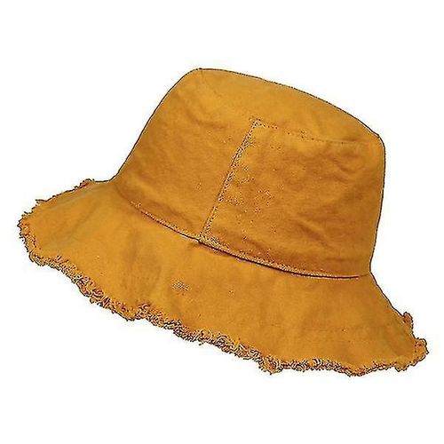 Pliable Solid Color Cowboy Bucket Hat Casual Fishing Hat Flat Top Jaune