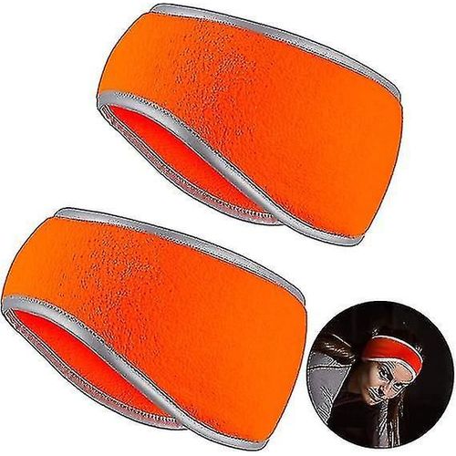 2 Pieces Ear Warmer Headband High Visibility Reflective Safety Headband Winter Running Headband Fleece Ear Covers For Girls Women Men Orange 4.7 X 10