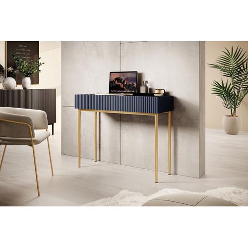 Console 2 Tiroirs Kasha Pieds Or Bleu Foncé