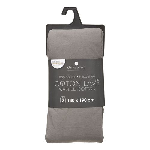 Drap Housse Bonnet 27 Cm 100% Coton Lavé 140x190 Cm - Gris