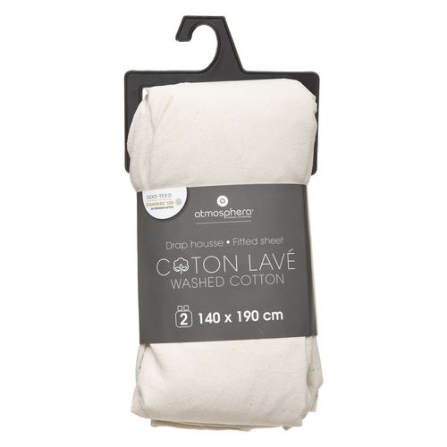 Drap Housse Bonnet 27 Cm 100% Coton Lavé 140x190 Cm - Blanc Ivoire