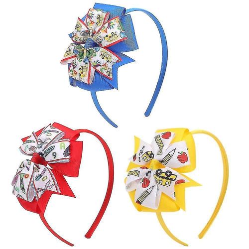 3pcs Kids Back To School Headbands Double Layer Bow Hairpins Opening Ceremony Pencil Hair Accessories Printed Strap