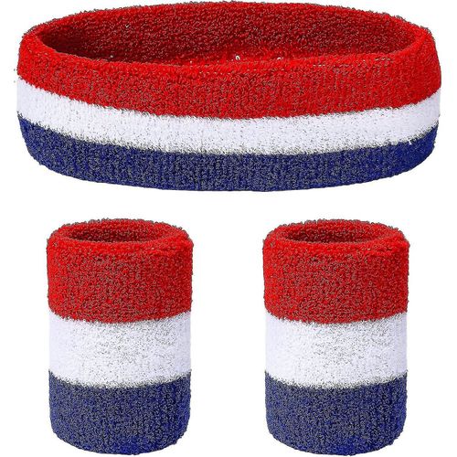 Striped Sweatband Set Sports Headband Wristband Set(1 Headband And 2 Wristbands) Sweatbands For Athletic Men And Women(1set, Mixcolor)