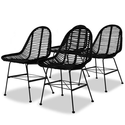 Vidaxl Chaises De Salle À Manger 4 Pcs Noir Rotin Naturel