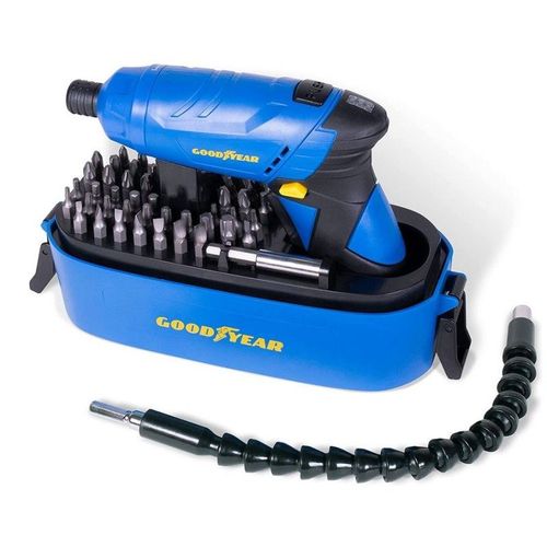 Visseuse sans fil ? Batterie 3.6V + Embout articule + Coffret 52 Accessoires de vissage Lampe LED GOODYEAR